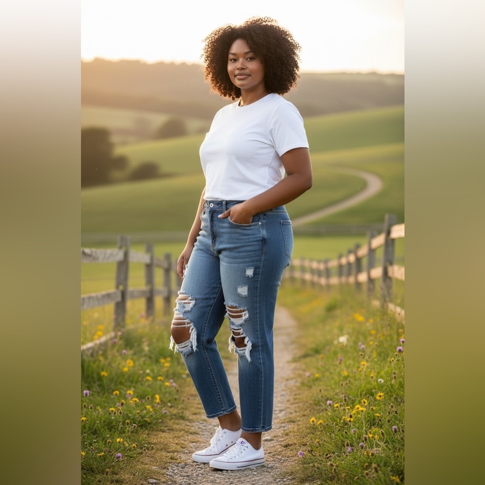 Fashion Nova blue distressed denim Capri Sz XL